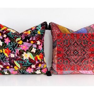 Johnny Was Velvet Floral Tassel Throw Pillow Covers Set of 2 Silk Blend $400 B